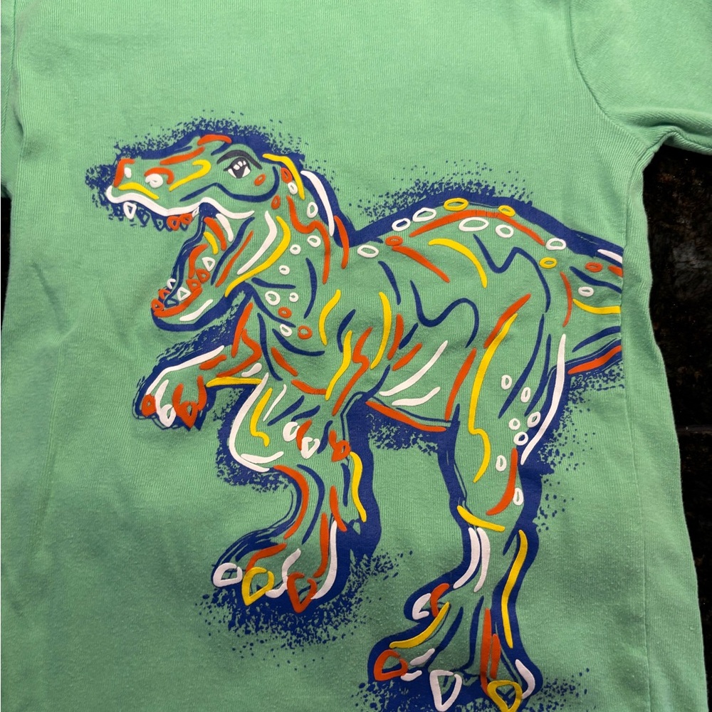Green Dinosaur T-Shirt and Striped Shorts Set Pajama Boys Set size 7 - Picture 2 of 4
